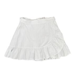 Aerie White Wrap Skirt M Ruffle Hem Cotton Blend Lightweight Tie Waist Boho